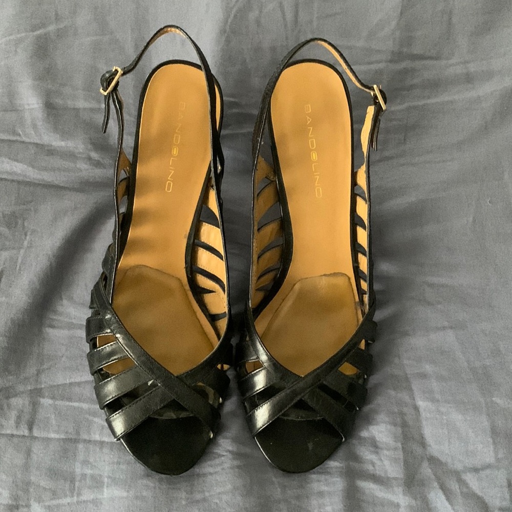 Black 4” Bandolino heels, gently worn, w/nonslip pads on bottom & gel inserts